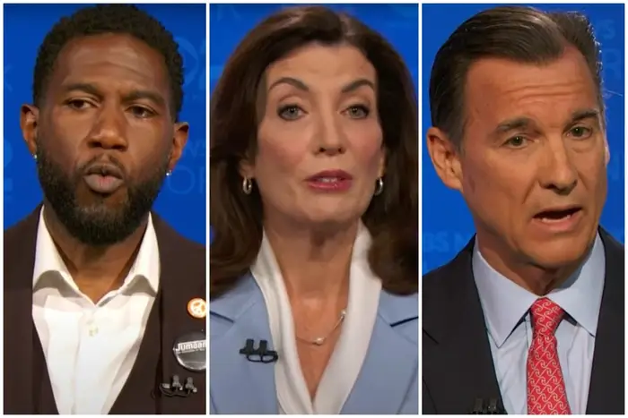 New York City Public Advocate Jumaane Williams, Gov. Kathy Hochul and Rep. Tom Suozzi face off in a televised debate on Tuesday night.